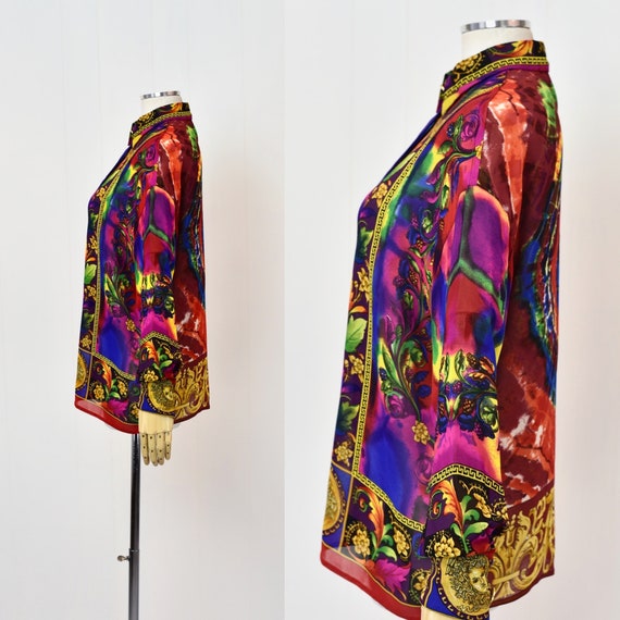 1980s Gianni Versace Colorful Silk Novelty Print … - image 6