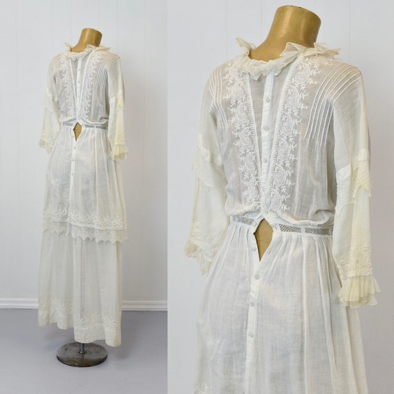 Antique 1900s White Cotton Embroidered Dress - image 6