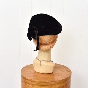 1940s Black Velvet Feathered Hat image 5