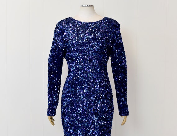 1980s Blue Purple Sequin Beaded Eve's Allure Part… - image 2