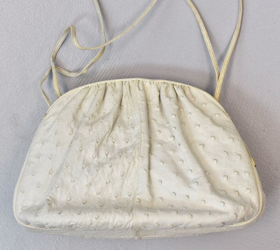 1980s Judith Leiber Ostrich Leather Ivory Off Whi… - image 5