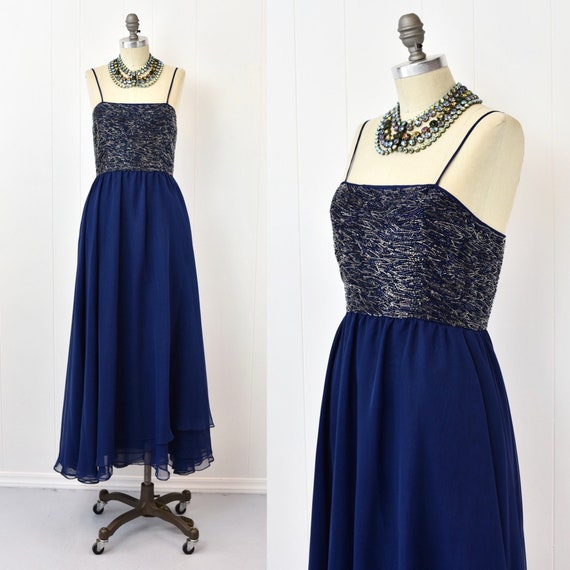 1960s Victoria Royal Midnight Navy Blue Beaded Ch… - image 1