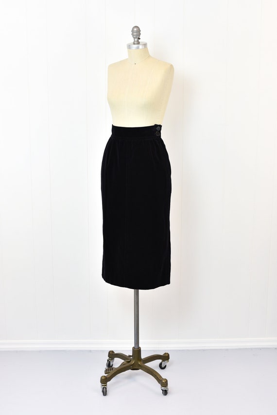 1980s Yves Saint Laurent Black Velvet Pencil Skirt - image 4