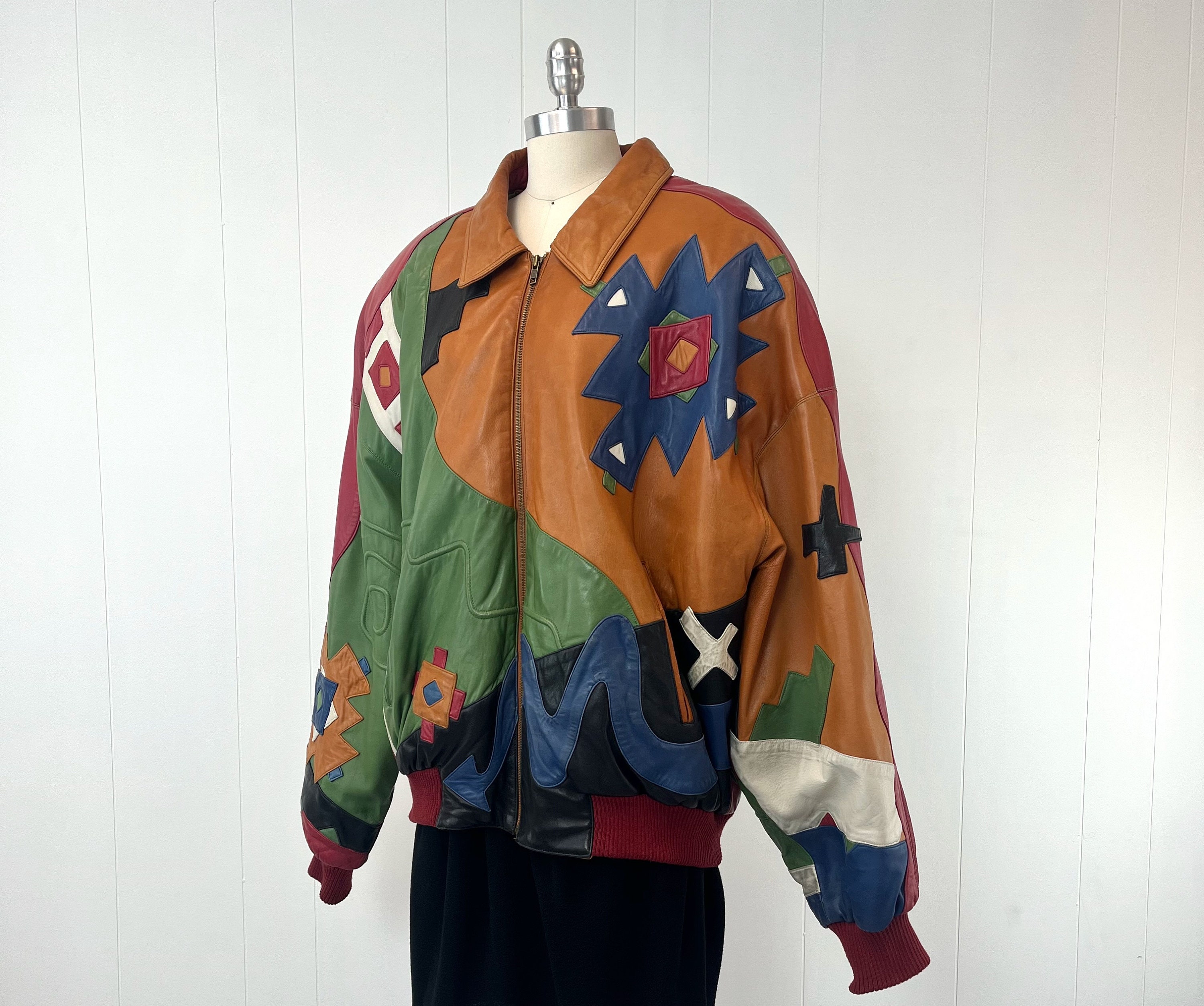 1990s Marc Buchanan Pelle Pelle Leather Crazy Colorful Patchwork