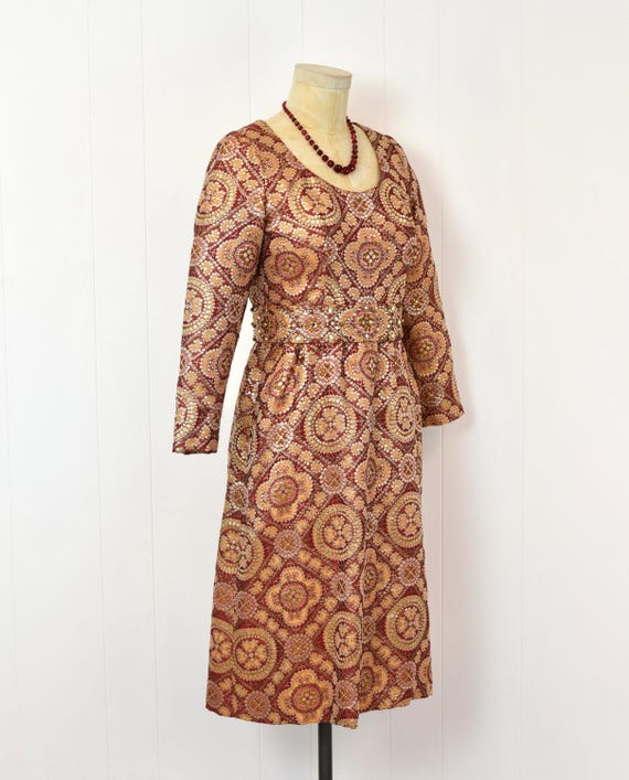 1960s Adele Simpson Brocade Metallic Red Orange R… - image 8