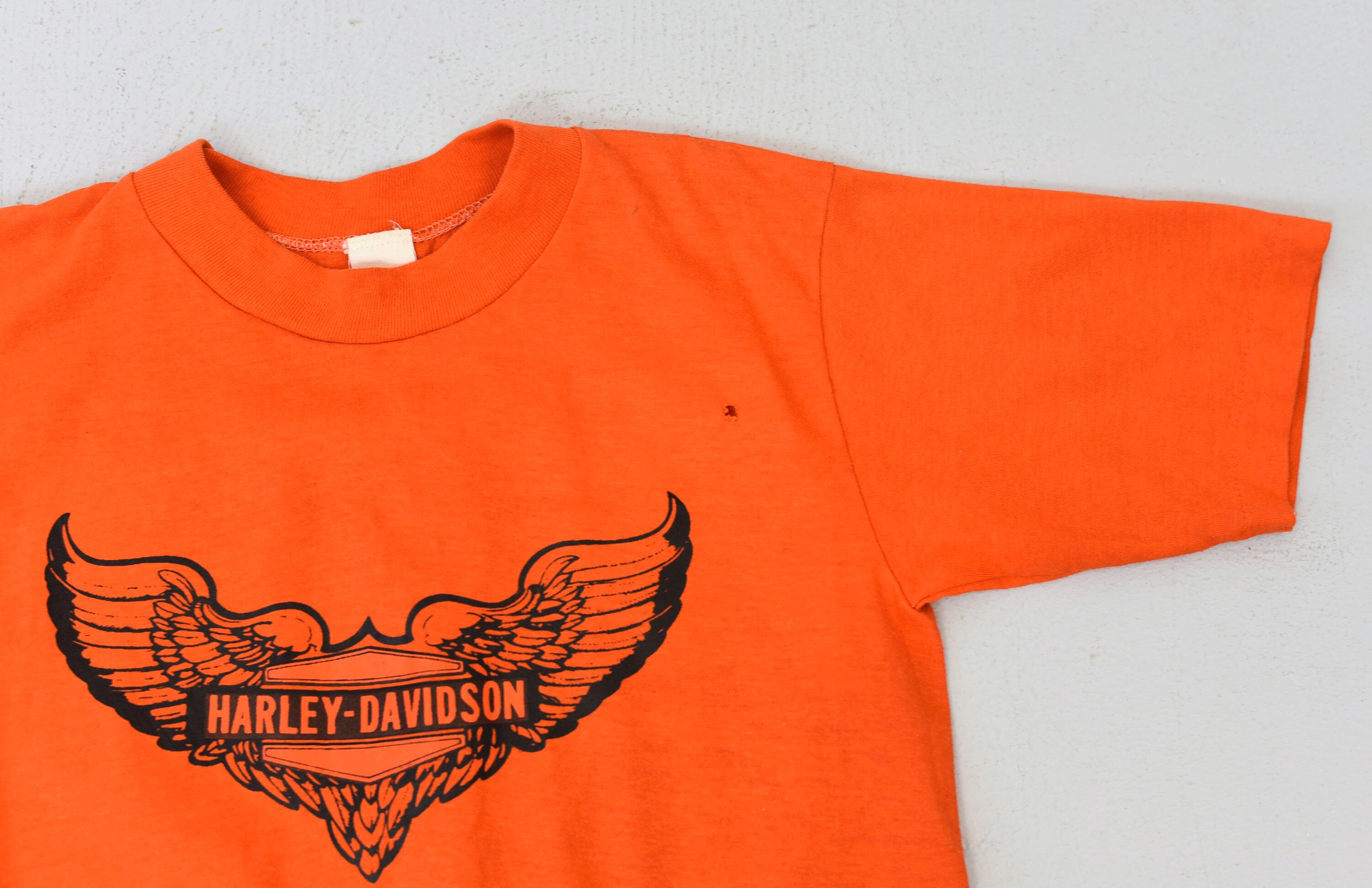 バイクウェア・装備 Harley-Davidson vintage Tshirt80s USA 1970s/1980s Harley Davidson Motorcycle Orange Classic Logo T