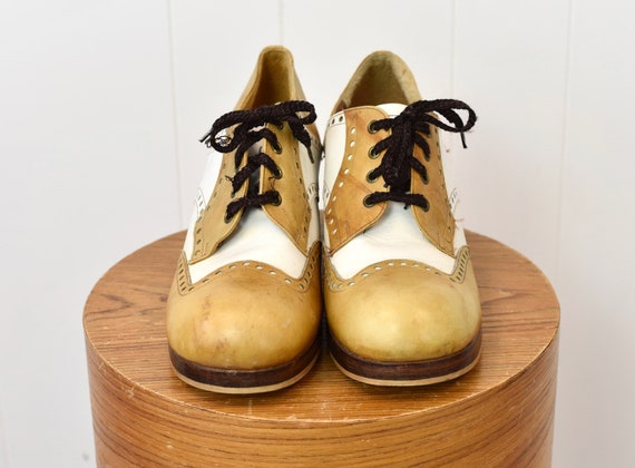 1970s Groovy Platform Leather Wood Mustard Oxford… - image 2