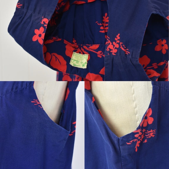 1960s/1970s Ui-Maikai Blue Red Floral Hibiscus Ha… - image 9