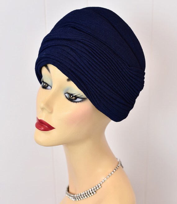 1940s Navy Blue Turban Hat - image 5