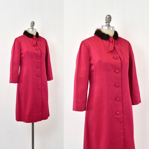 1960s Raspberry Pink Magenta Mink Fur Collar Mid … - image 5