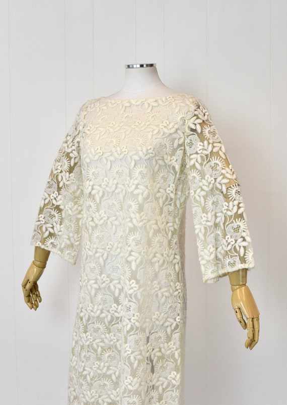 1960s/1970s White Sheer Floral Embroidery Bridal … - image 3
