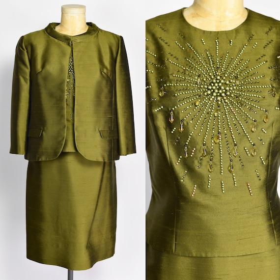 1960's Olive Beaded 3 Piece Set