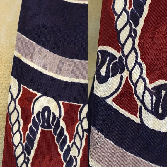 1940s/1950s Nautical Rope Novelty Print Navy Blue Red… - Gem