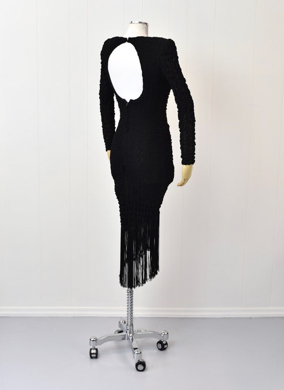 1980s Black Lace Fringe Cocktail Party Wiggle Pen… - image 8