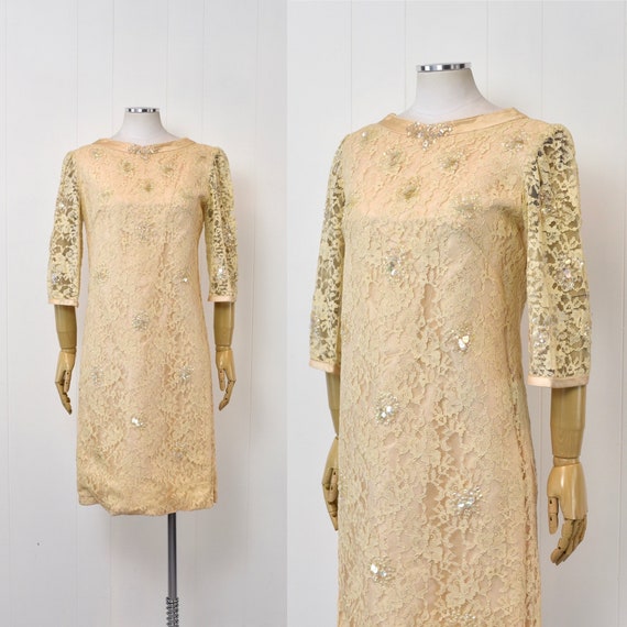 1960s Cream Floral Lace Sequin Carnival Fashions … - image 1