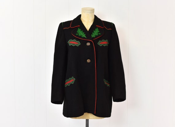 【予約】 1940s/1950s Tyrolean Holiday Leaf Wool Black Trachten ジャケット・アウター