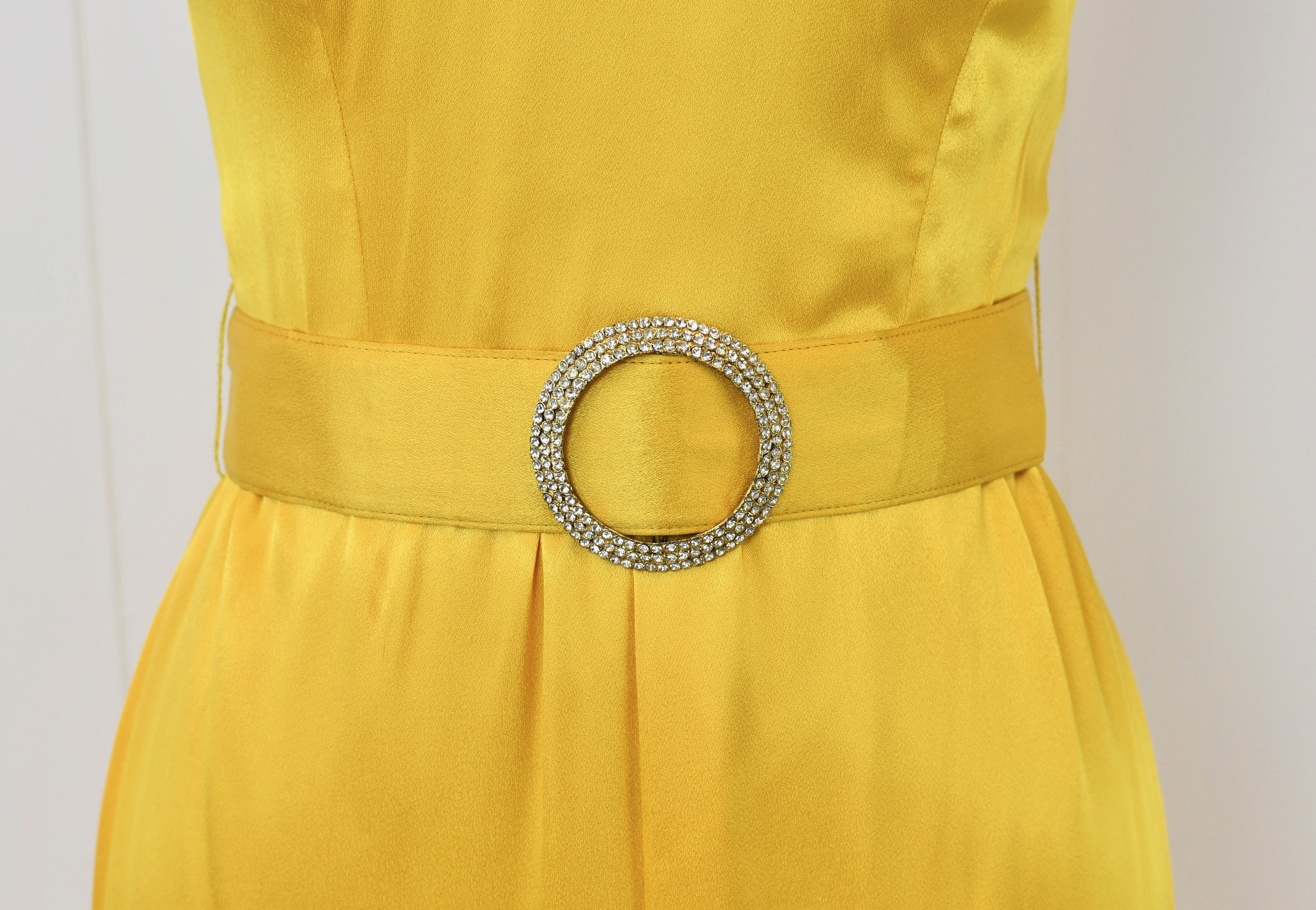 1970s Oscar De La Renta Yellow Bow Rhinestone Belt Party Dress Gown - Etsy