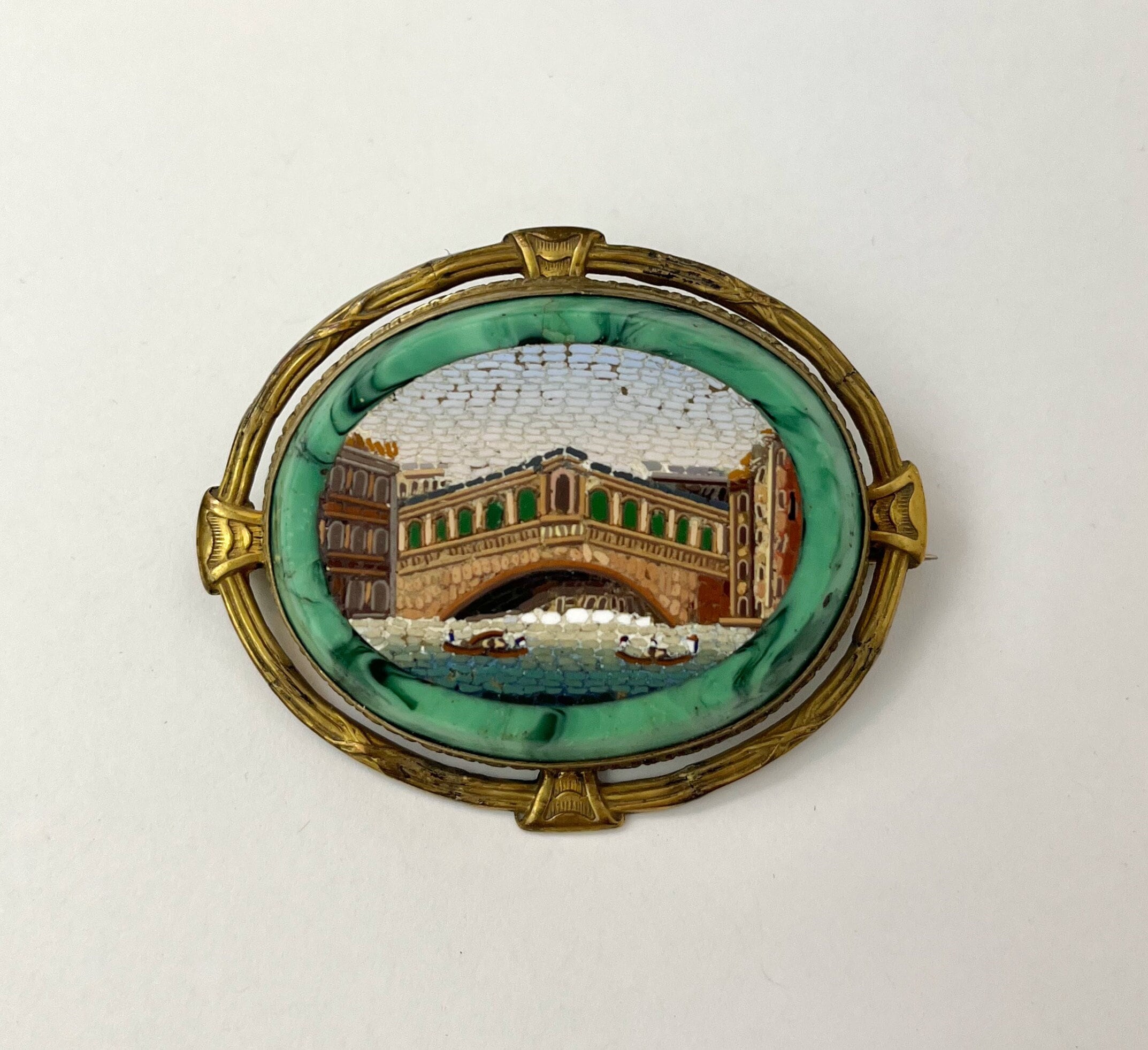 Antique Early 20th Century Micro Mosaic Tesserae Rialto Bridge