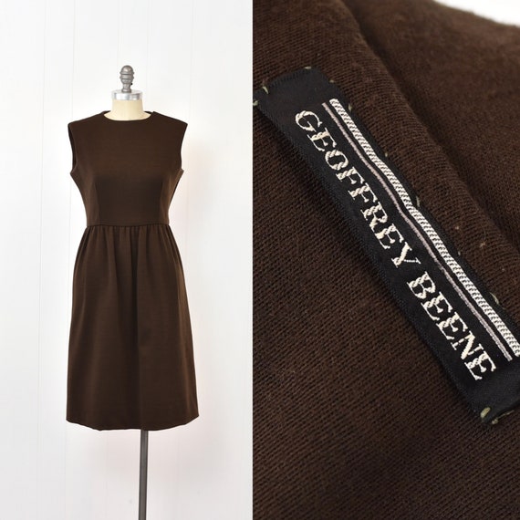 1960s Geoffrey Beene Chocolate Brown Wool Dress - image 1