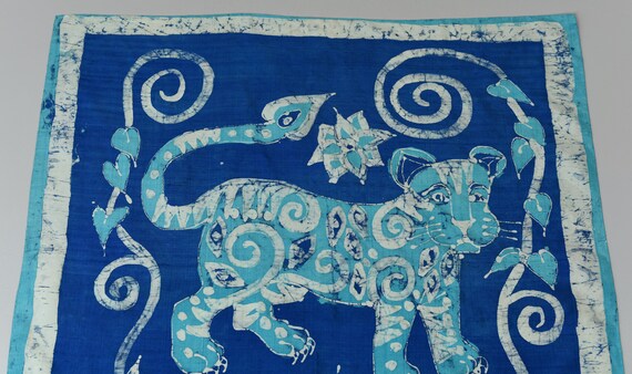 1970s/1980s Blue Thai Silk Panther Scarf - image 2