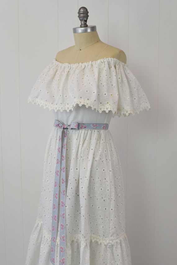 NOS 1970s Miss K Alfred Shaheen White Eyelet Maxi… - image 6