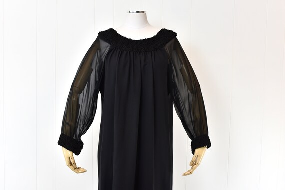 1960s Black Sheer Balloon Sleeve Mod Shift Dress - image 2