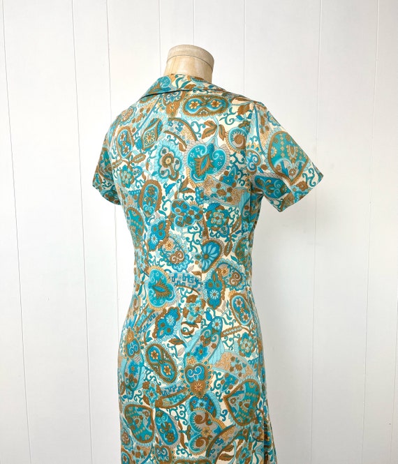 1960s Floral Paisley Blue Brown Pleated Mod Scoot… - image 6