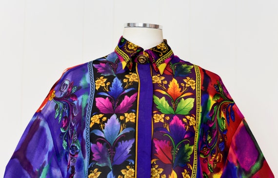 1980s Gianni Versace Colorful Silk Novelty Print … - image 2