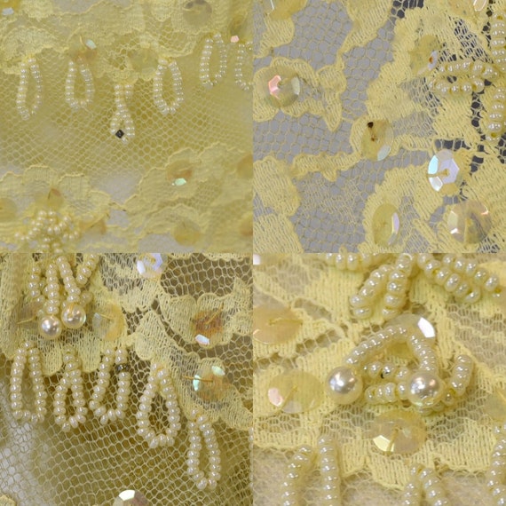 1960s Yellow Lace Sequin Beaded Floral Tulle Shee… - image 10