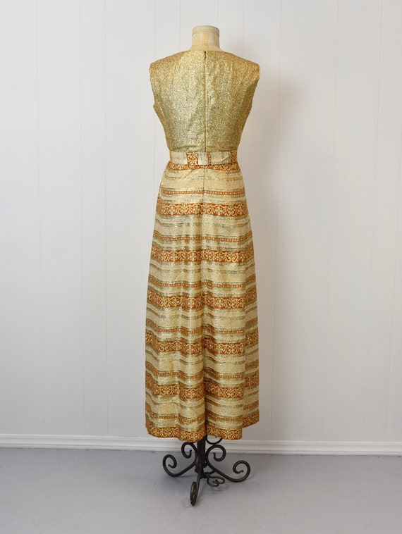 1960s Gold Metallic Brocade Party Gown Maxi Dress - image 6