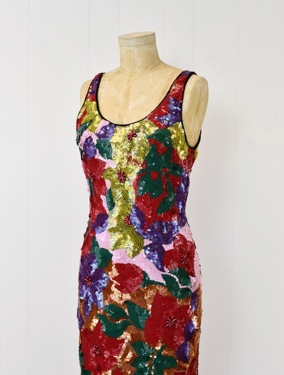1980s/1990s Floral Sequin Beaded Colorful Party C… - image 4