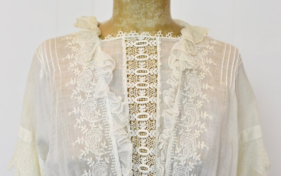 Antique 1900s White Cotton Embroidered Dress - image 3