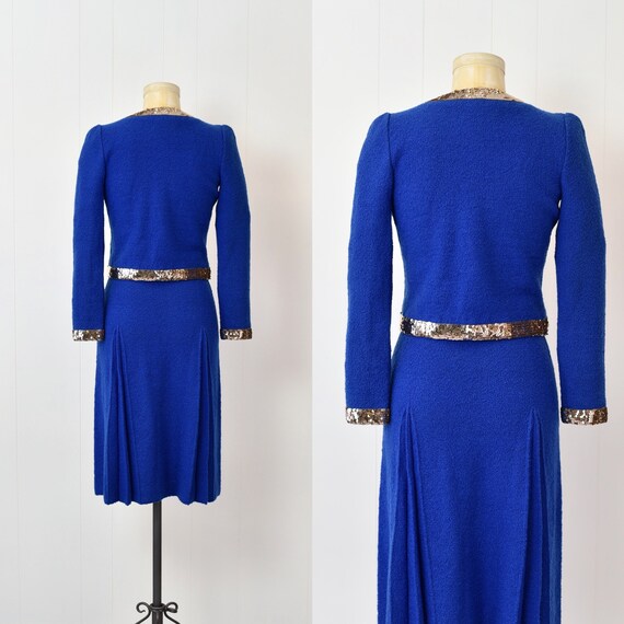 1980s Adolfo Cobalt Royal Blue Sequin Two Piece J… - image 7