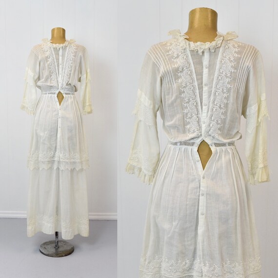 Antique 1900s White Cotton Embroidered Dress - image 5