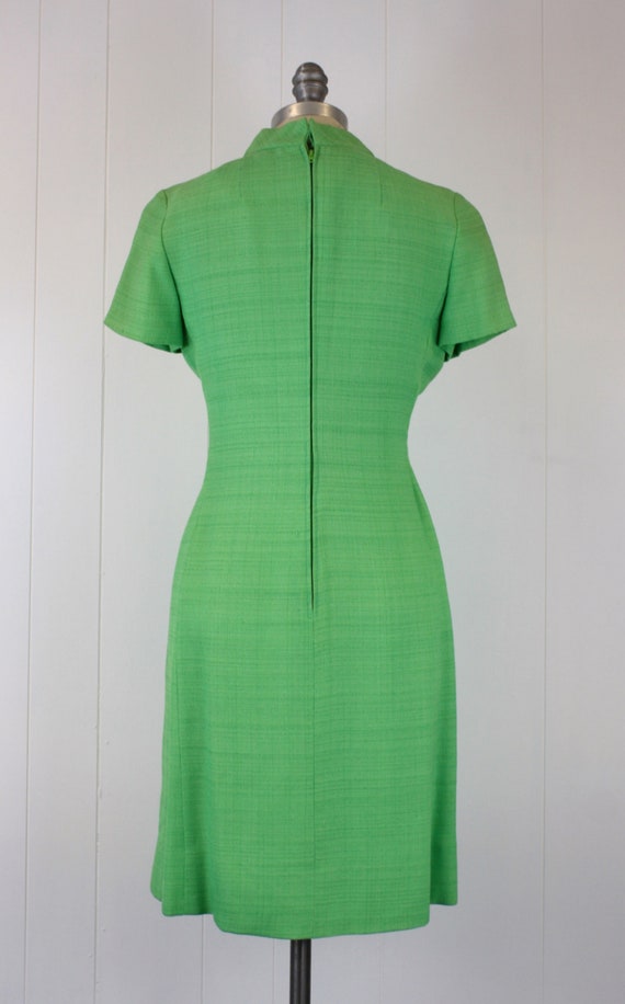 1960s Kelly Green Dress Large Faux Buttons Mod - image 3