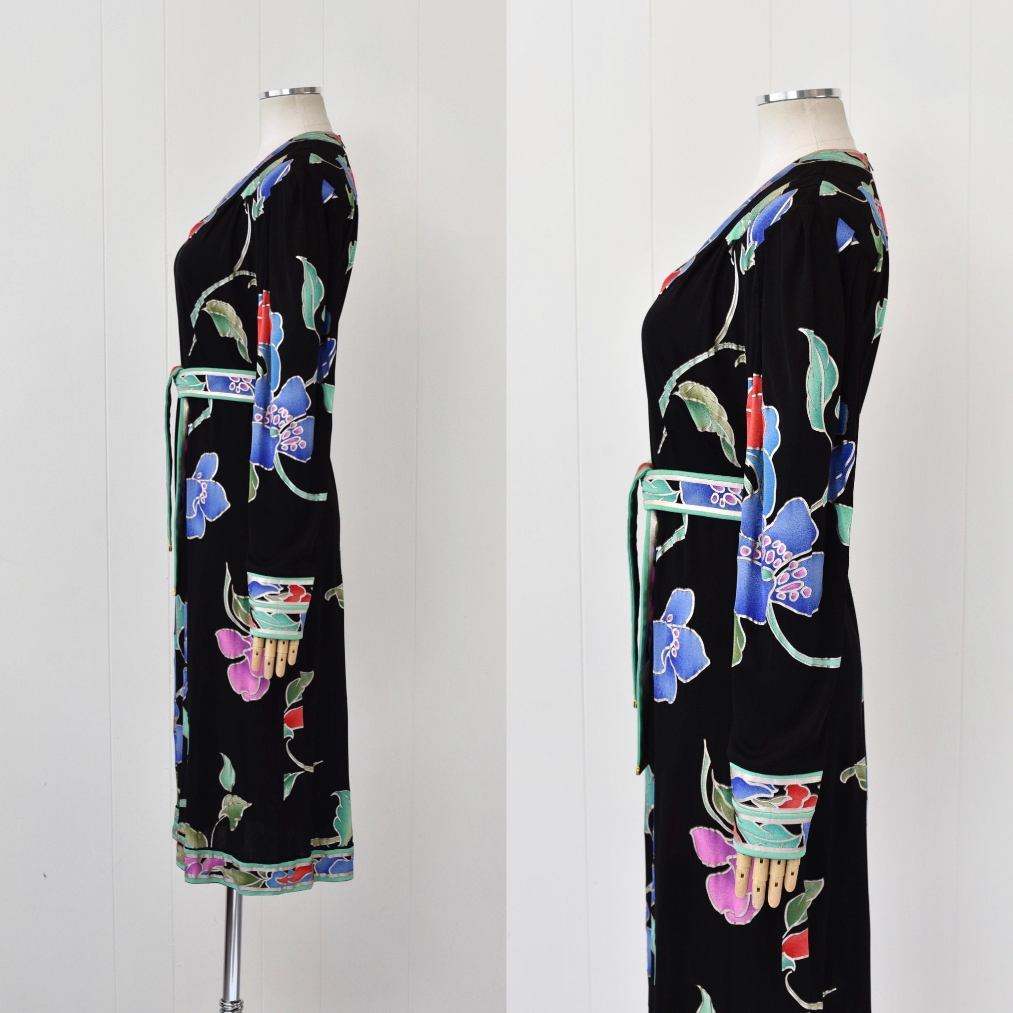 1980s Leonard Paris Metallic Hand Painted Floral Jersey