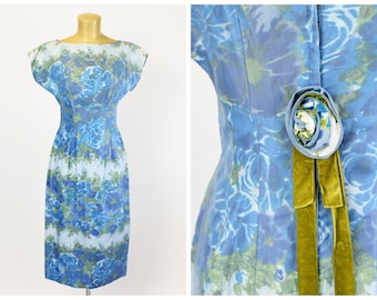 1950s Floral Dress with Sheer Overlay