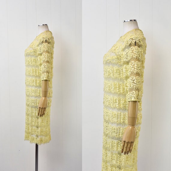 1960s Yellow Lace Sequin Beaded Floral Tulle Shee… - image 6