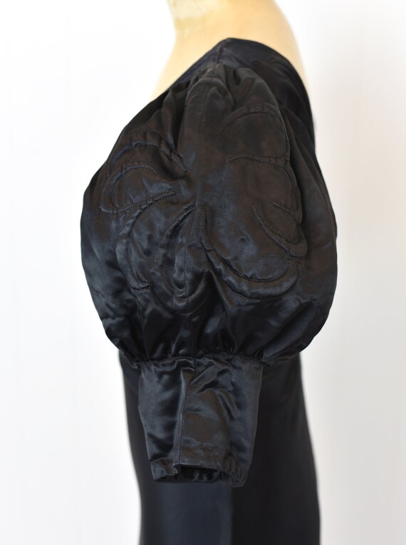 1930s/1940s Black Satin Puff Sleeve Gown - image 6