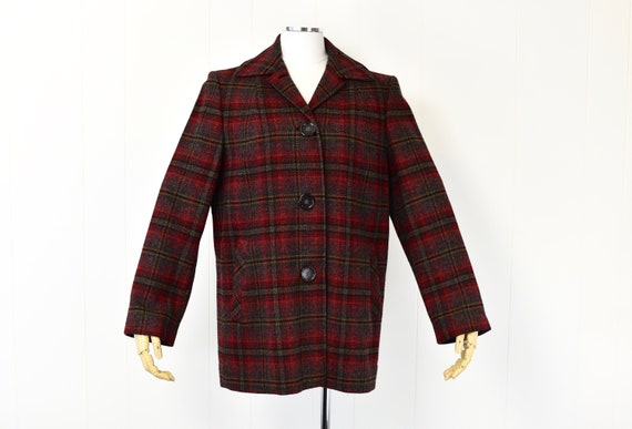 1950s Pendleton Red Black Classic Plaid Coat Jack… - image 1