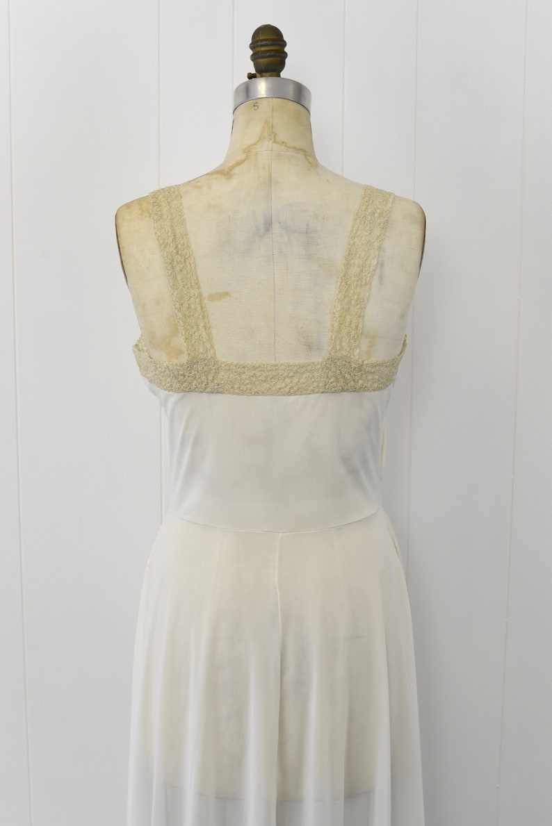 1950s White Nylon & Ecru Lace Nightgown image 6