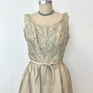 1960s Champagne Ribbon Sequin Embroidered Party Dress Gown image 2