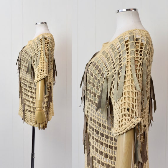 1970s Crochet Blouse with Suede - image 6