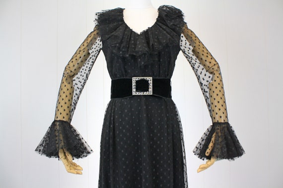 1960s Black Polka Dot Ruffle Dress Deadstock NWT - image 6