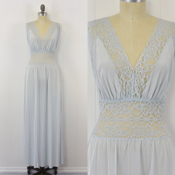 1950's Blue Floral Lace Nightgown