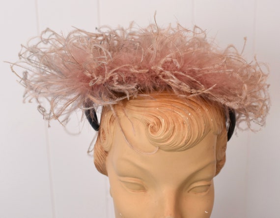 1950s Pink Ostrich Feather Ombre Puff Tulle Hat - image 2