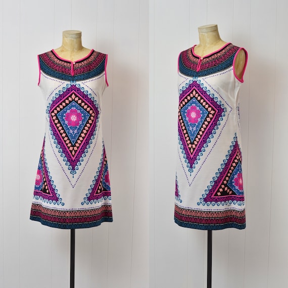1970s/1980s Alfred Shaheen Colorful Shift Dress - image 1