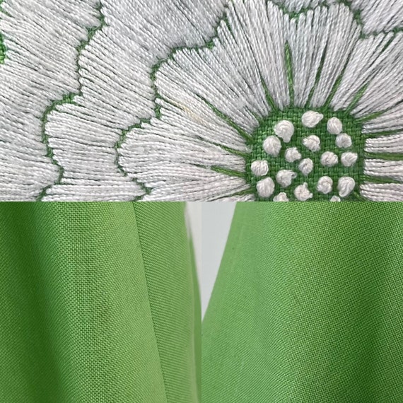 1960s Lime Spring Green Floral Embroidery Lattice… - image 7