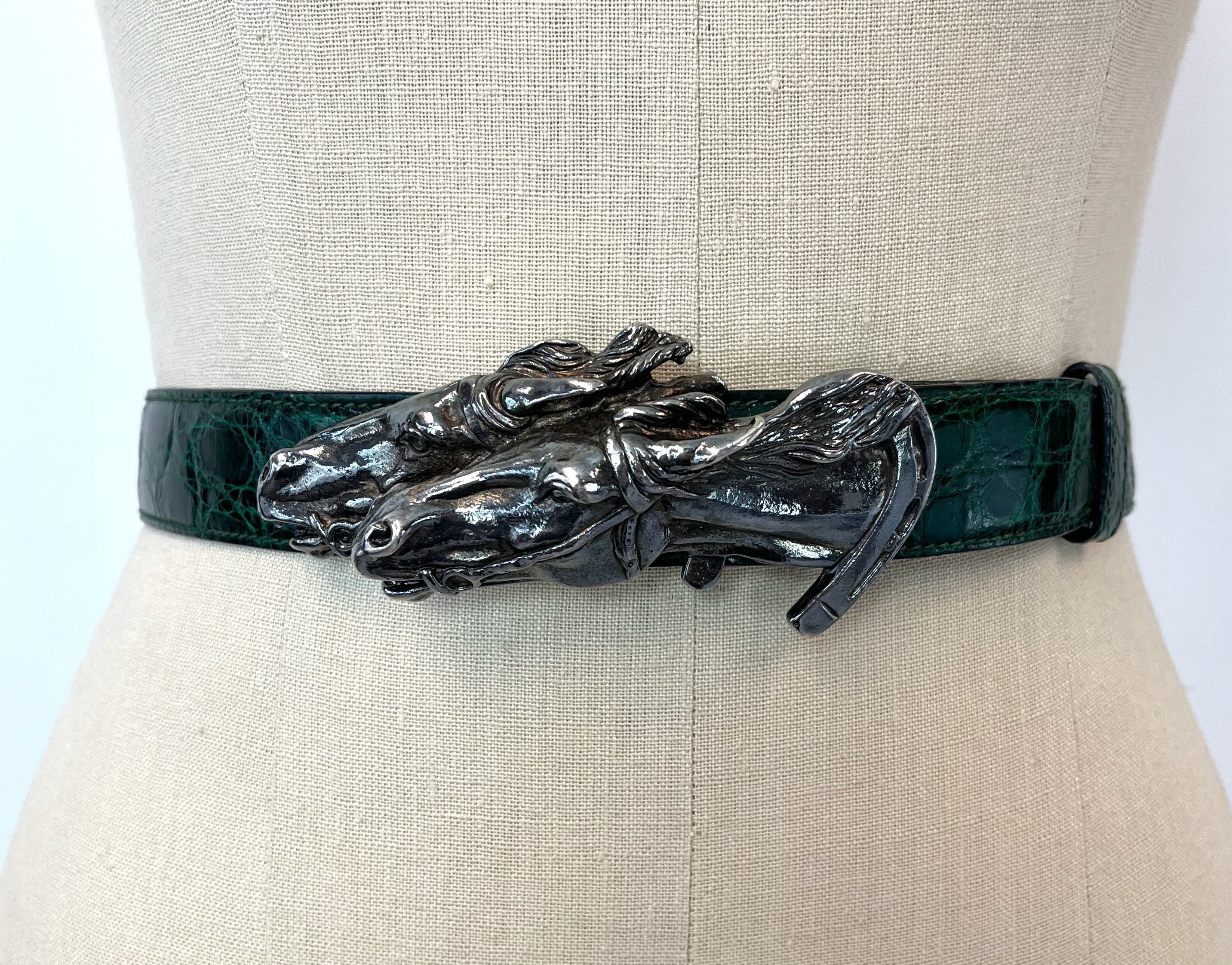 1970s/1980s Gucci Horse Head Horseshoe Buckle Green 1970s/1980s Gucci Horse Head Horseshoe Buckle Green