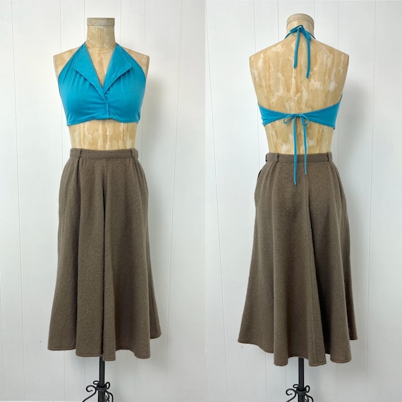 Geoffrey Beene, 1970s Geoffrey Beene Wool Mohair Taupe Skirt